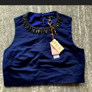 🍒 Ted Baker "Emmilye" Cropped Embellished Navy Top Ted Baker Size 4 🍒